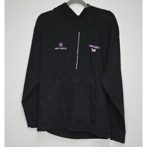 Halsey Hoodie Black 0017-0013 Butterfly have Eyes Logo Graphic Pullover Sz L EUC